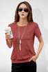 Women Peach Round Neck Half Sleeves T-Shirt